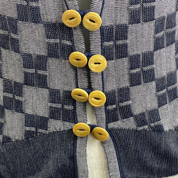 HWR‎ Anthropologie Cardigan Small Navy Gray Checkerboard Silk Cotton Blend - Picture 11 of 15